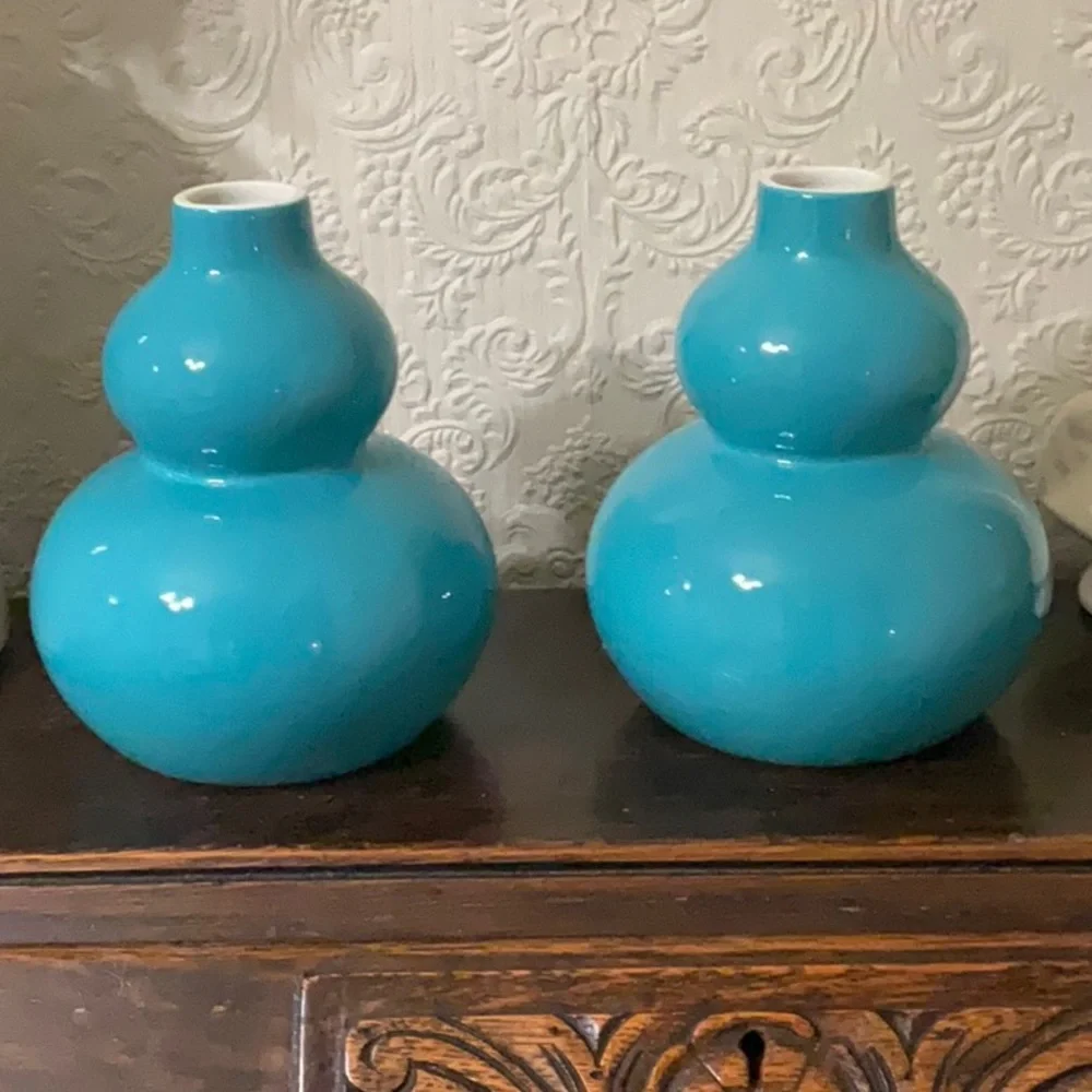 Pair of Crate and Barrel Teal vases